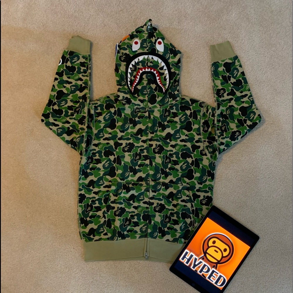 Bape Green Camo Shark Zip-Up Hoodie